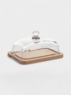 Маслёнка, 17.8×13×10 см, на бамбуковой подставке, стекло, прозрачная 10910748