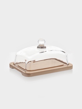 Маслёнка, 17.8×13×10 см, на бамбуковой подставке, стекло, прозрачная