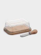 Маслёнка, 17.4×13×6.5 см, с бамбуковой крышкой-подставкой и ножом, стекло, прозрачная - фото 59848504