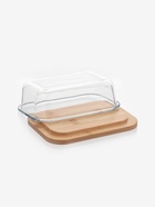 Маслёнка, 17.4×13×6.5 см, с бамбуковой крышкой-подставкой и ножом, стекло, прозрачная 10910749