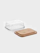 Маслёнка, 17.4×13×6.5 см, с бамбуковой крышкой-подставкой и ножом, стекло, прозрачная 10910749