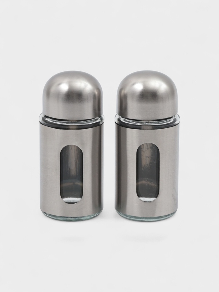 Набор для специй «Патрон», перечница и солонка 90 мл, с металлической крышкой, стекло