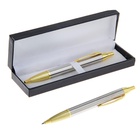 УЦЕНКА Ручка подарочная шариковая в кожзам футляре автоматическая Модерн корпус серебро с золотым 13 - Фото 1