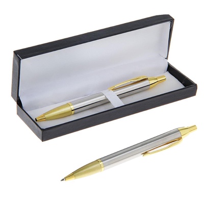 УЦЕНКА Ручка подарочная шариковая в кожзам футляре автоматическая Модерн корпус серебро с золотым 13
