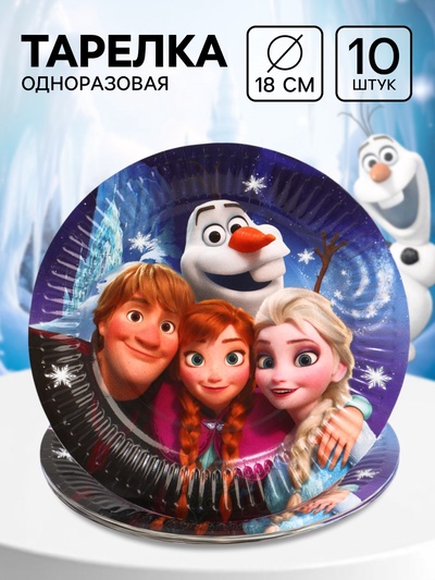 Тарелка одноразовая 18 см, набор 10 шт., Холодное сердце