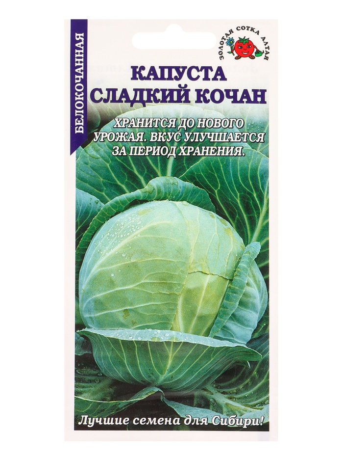 Семена Капуста белокочанная «Сладкий кочан», 0.2 г, позднеспелая «Золотая Сотка Алтая» - Фото 1