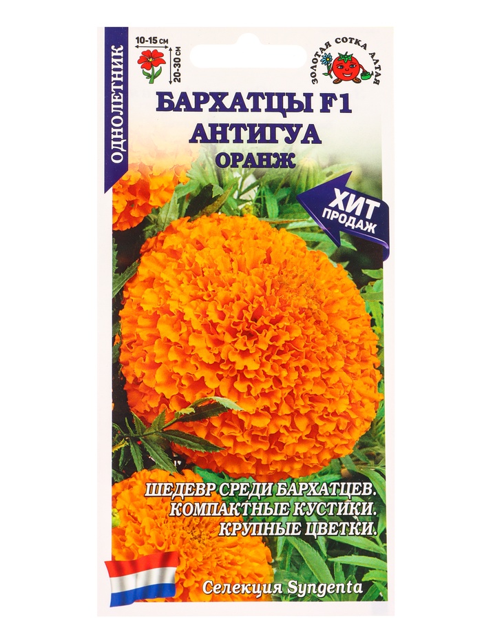 Семена Бархатцы «Антигуа Оранж», F1, 5 шт., «Золотая Сотка Алтая» - Фото 1