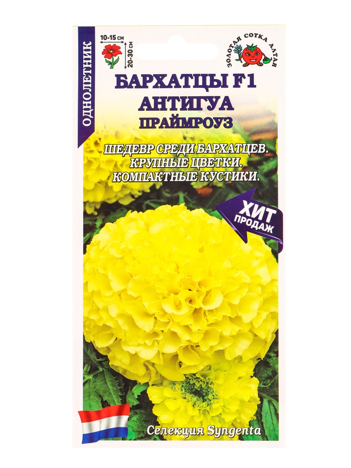 Семена Бархатцы «Антигуа Праймроуз», F1, 5 шт., «Золотая Сотка Алтая» - Фото 1