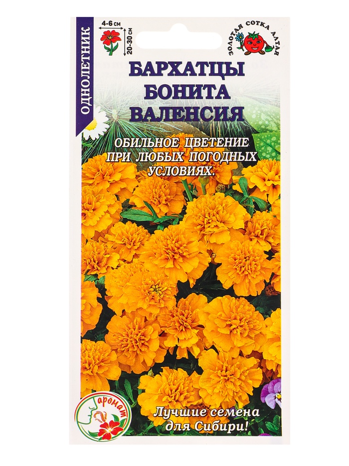 Семена Бархатцы «Бонита Валенсия», отклонённые, 0.2 г, «Золотая Сотка Алтая» - Фото 1