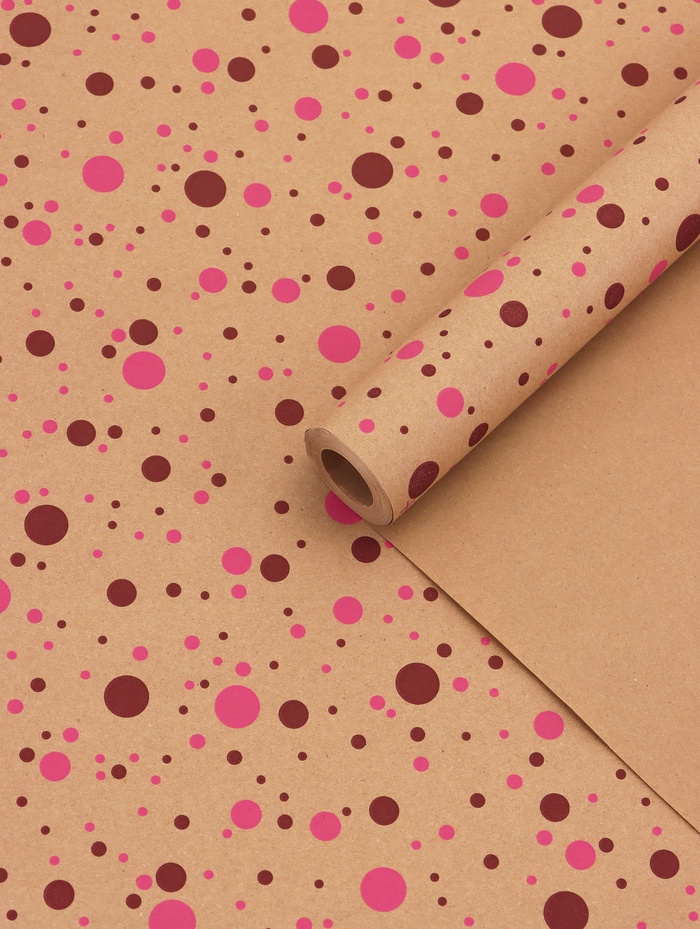 Крафт бумага «Конфетти» розовый/бордовый на коричневом фоне, 0.72×10±5% м, 60 г - Фото 1