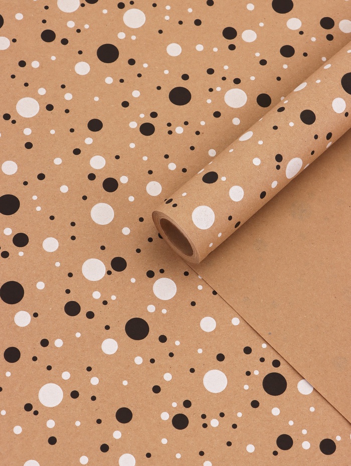 Крафт бумага «Конфетти» черный/белый на коричневом фоне, 0.72×10±5% м, 60 г - Фото 1