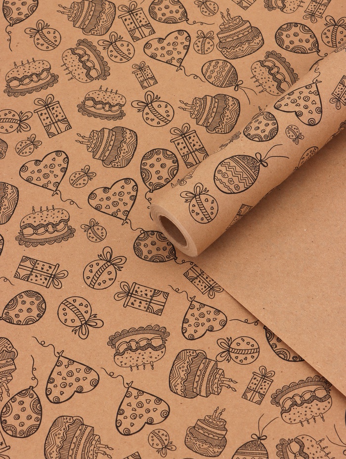 Крафт бумага «Праздник» черный на коричневом фоне, 0.7×10±5% м, 60 г - Фото 1