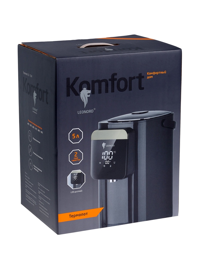 Термопот Leonord LE-1541, 1200 Вт, 5 л, регулировка температуры, сенсорная панель, 8 режимов, чёрный - фото 51852974