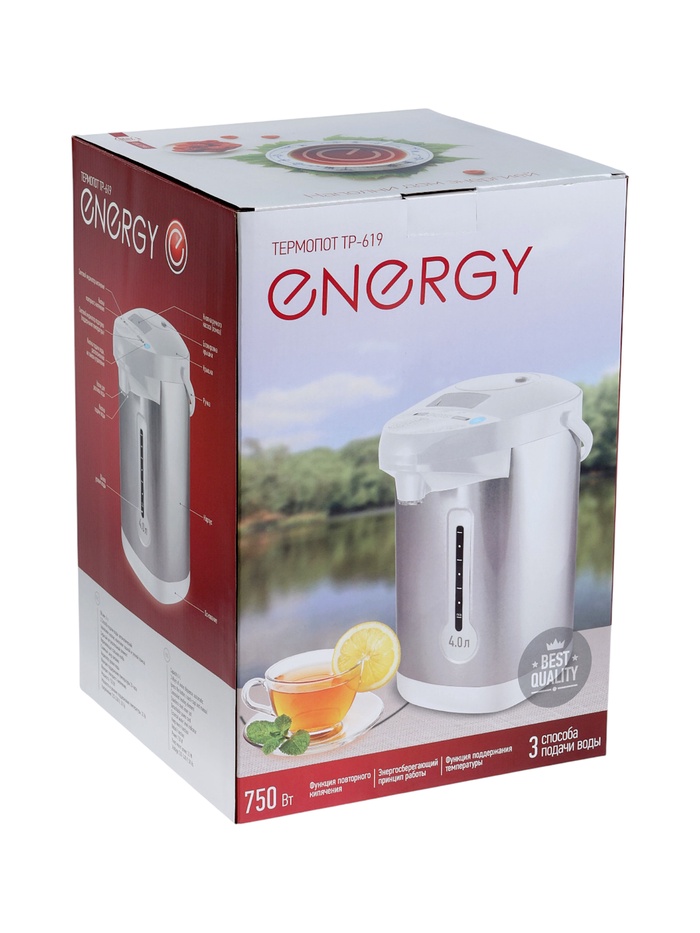 Термопот Energy TP-619, 750 Вт, 4 л, серебристо-белый - фото 51852992