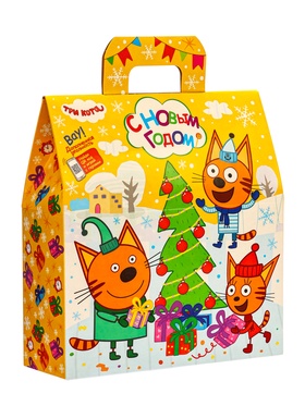 Подарок в картонной упаковке "Три кота" желтый а43, 470 гр Подарок в картонной упаковке "Три кота" желтый а43, 470 гр