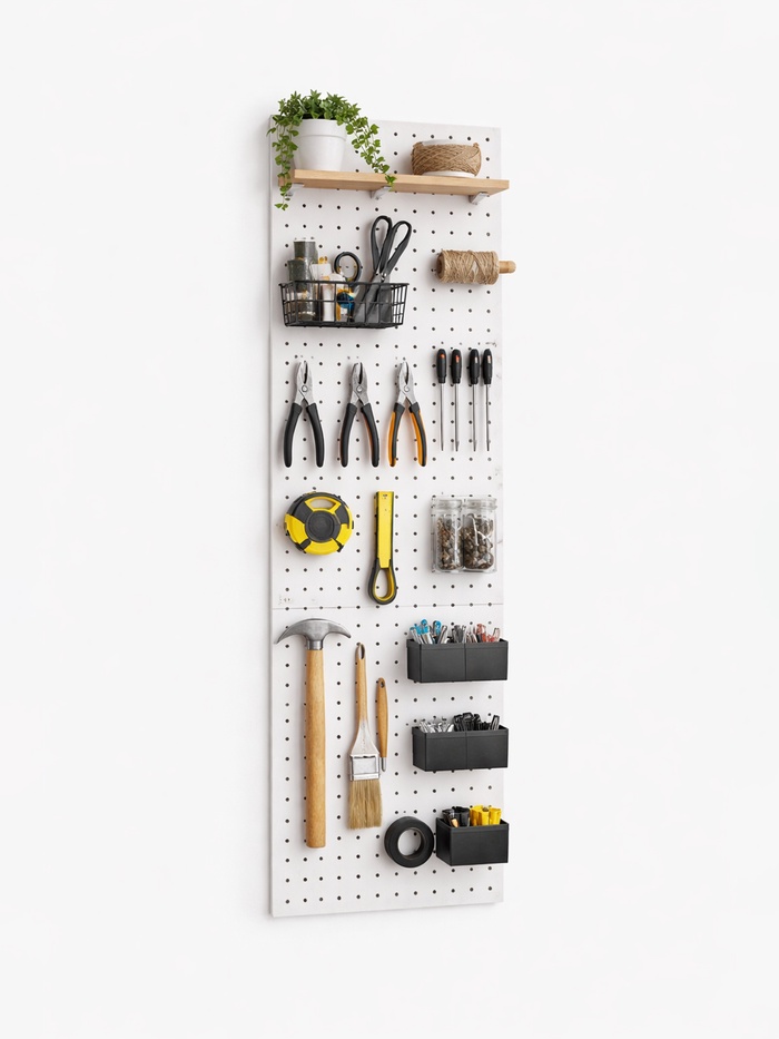 Настенная перфорированная панель ДСП односторонняя, 90×0.6×30 см, шаг 2.5 см, белая - Фото 1