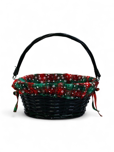 Корзина плетёная для хранения «Новогодняя», 32×32×14 см, ручка h=14 см, зелёная