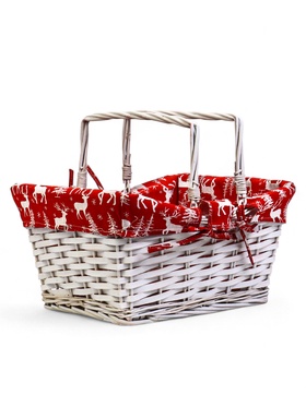 Корзина плетёная для хранения «Новогодняя», 37×28×18 см, ручка h=13 см, белая