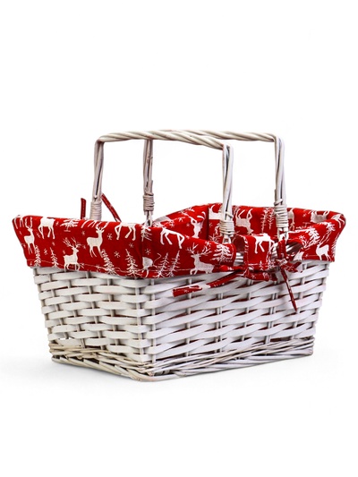 Корзина плетёная для хранения «Новогодняя», 37×28×18 см, ручка h=13 см, белая