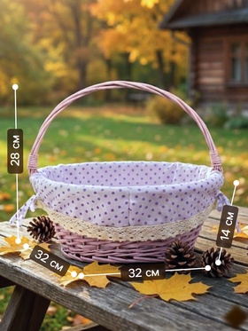 Корзина плетёная для хранения, 32×32×14 см, ручка h=14 см, сиреневая