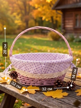 Корзина плетёная для хранения, 32×32×14 см, ручка h=14 см, розовая