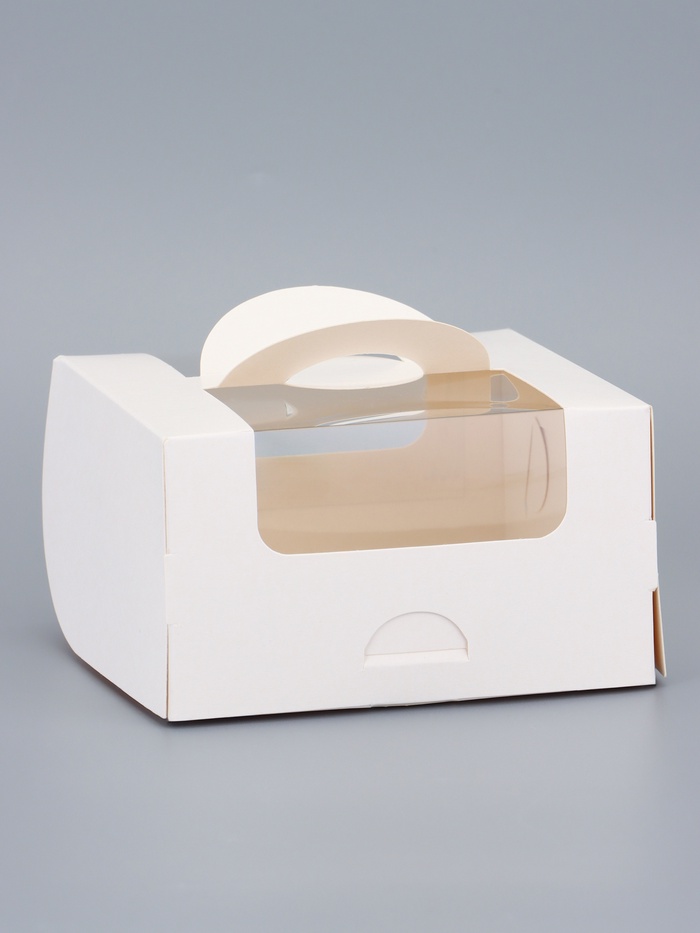 Коробка под бенто - торт с окном, белая, 14×14×8 см - Фото 1