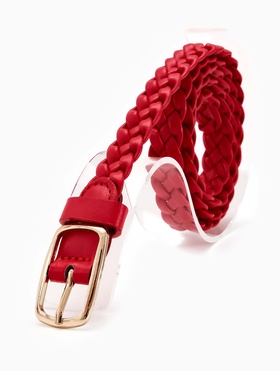 Ремень женский плетёный, 110×1.8 см, пряжка металл, золотистая, красный