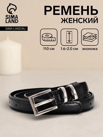 Ремень женский тонкий, 110×2 см, пряжка металл, серебристая, чёрный