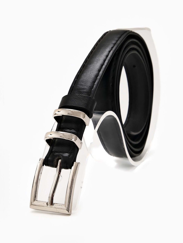 Ремень женский тонкий, 110×2 см, пряжка металл, серебристая, чёрный - Фото 1