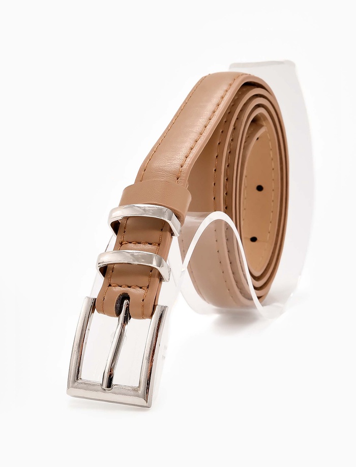 Ремень женский тонкий, 110×2 см, пряжка металл, серебристая, бежевый - Фото 1