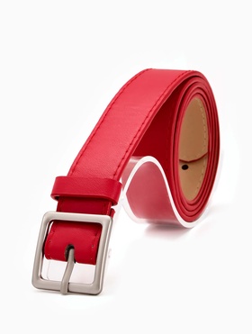 Ремень женский, 110×3 см, пряжка металл матовая, серебристая, красный