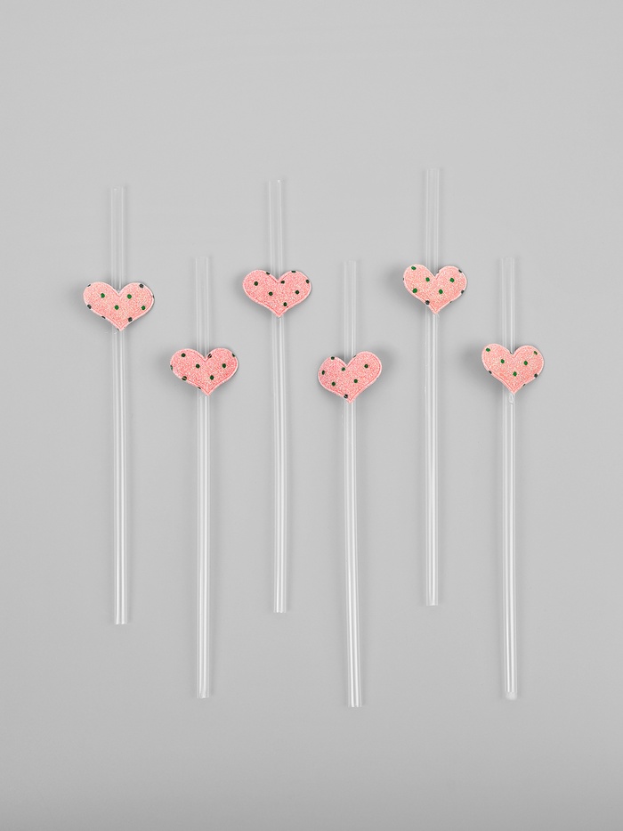 Трубочки для коктейлей «Сердечки», розовые, 6 шт. - Фото 1