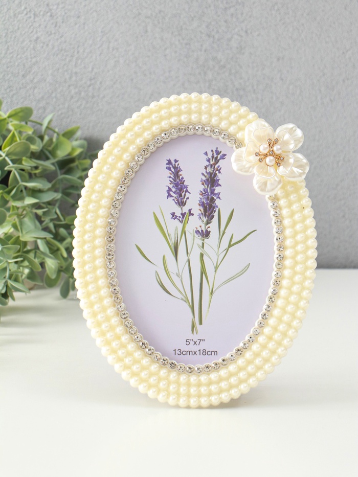 Фоторамка для фото 13×18 см «Белый жемчуг с цветком», овальная, пластик - Фото 1