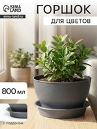 Горшок цветочный «Фиалочка», 800 мл, d=14 см, h=8 см, пластиковый, серый - Фото 1