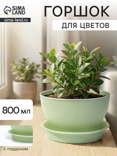 Горшок для цветов «Фиалочка», 800 мл, d=14 см, h=8 см, пластиковый, зелёный