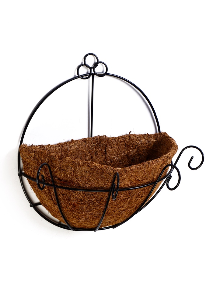 Кашпо настенное, d=20 см, металлическое, со вставкой из кокоса - Фото 1