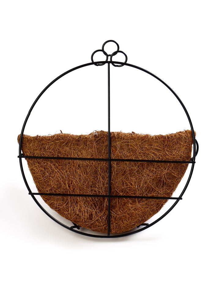 Кашпо настенное, d=20 см, металлическое, со вставкой из кокоса