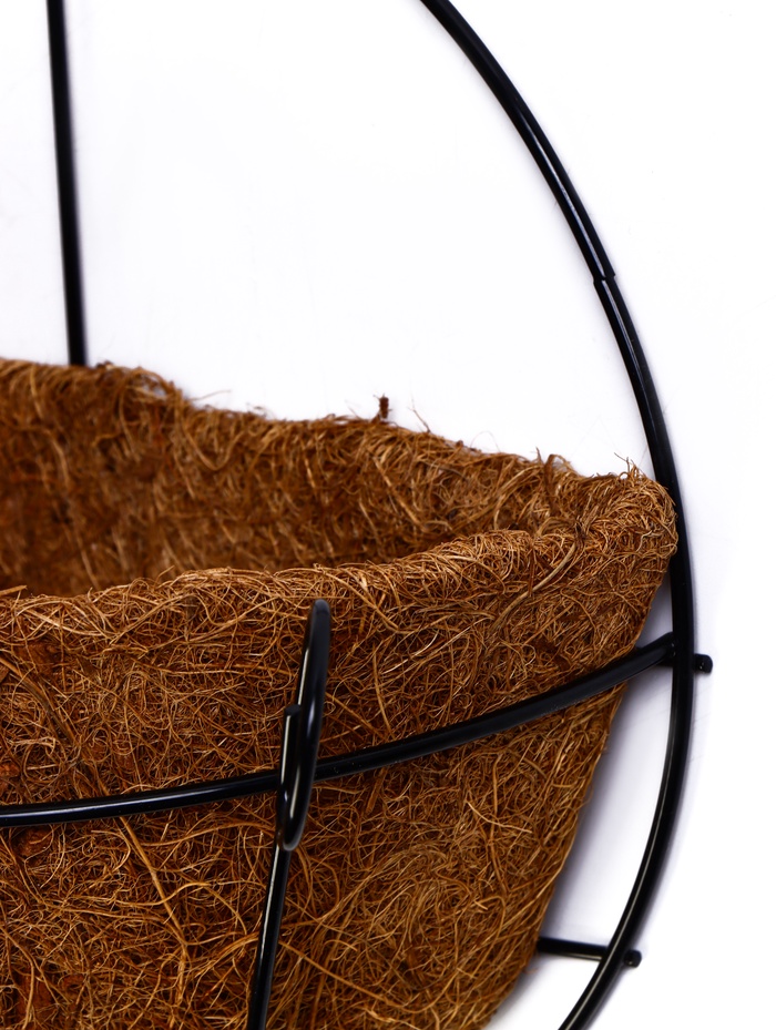 Кашпо настенное, d=20 см, металлическое, со вставкой из кокоса