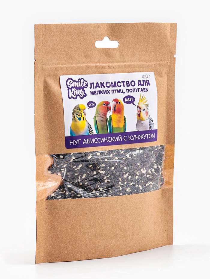 Лакомство Smile King для мелких птиц, попугаев, нуг абиссинский с кунжутом, 100 г - Фото 1