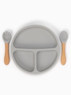 Тарелка детская секционная с ложкой и вилкой, 3 секции, серый, Mum&Baby - Фото 1