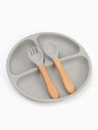 Тарелка детская секционная с ложкой и вилкой, 3 секции, серый, Mum&Baby - Фото 10