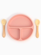 Тарелка детская секционная с ложкой и вилкой, 3 секции, розовый, Mum&Baby - Фото 1