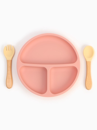 Тарелка детская секционная с ложкой и вилкой, 3 секции, розовый, Mum&Baby