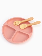 Тарелка детская секционная с ложкой и вилкой, 3 секции, розовый, Mum&Baby - фото 119073621
