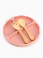Тарелка детская секционная с ложкой и вилкой, 3 секции, розовый, Mum&Baby - Фото 9