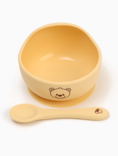 Тарелка детская на присоске и ложка, молочный, Mum&Baby