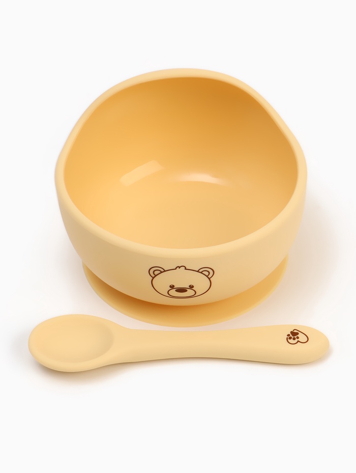 Тарелка детская на присоске и ложка, молочный, Mum&Baby - Фото 1