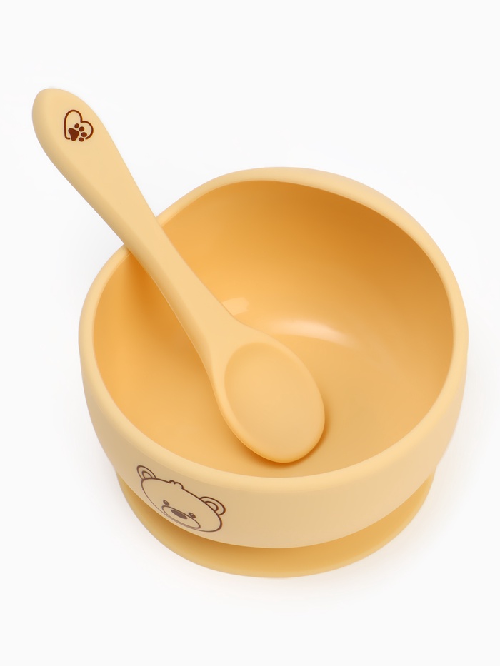 Тарелка детская на присоске и ложка, молочный, Mum&Baby