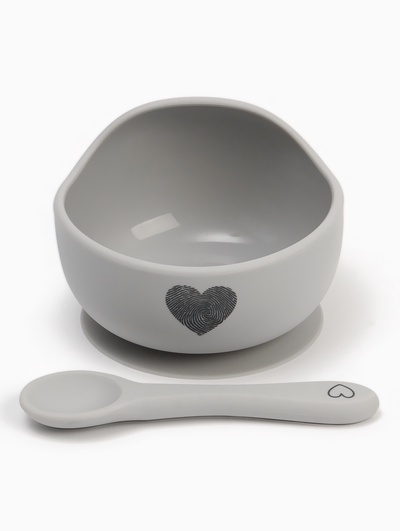 Тарелка детская на присоске и ложка, серый, Mum&Baby