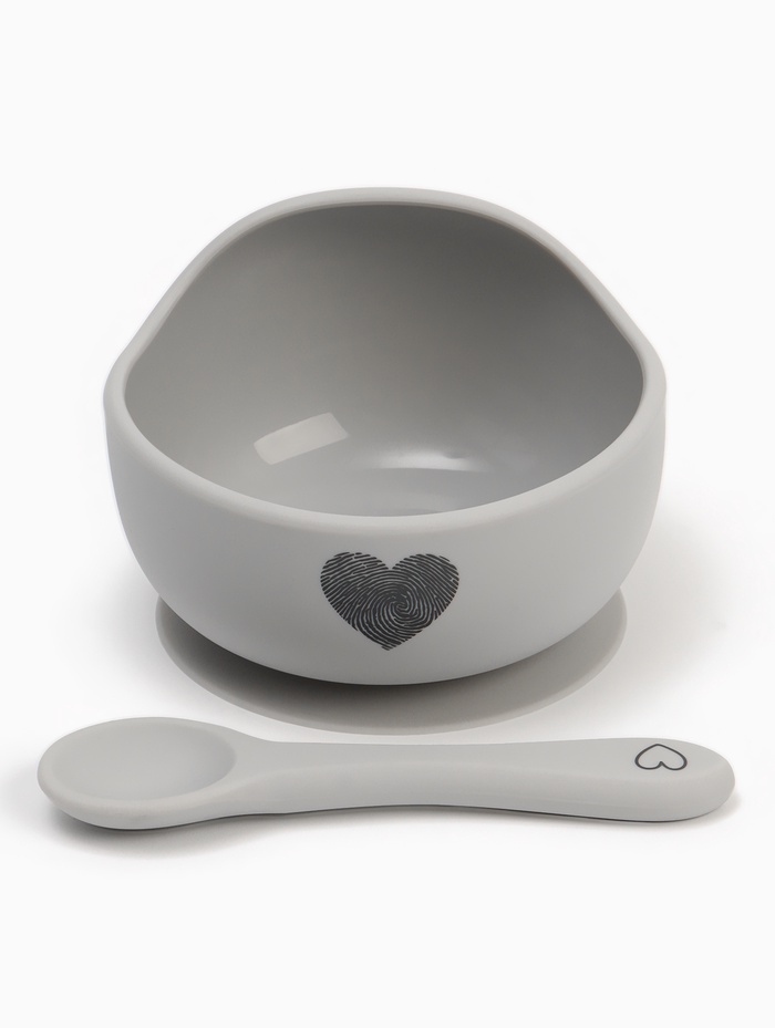 Тарелка детская на присоске и ложка, серый, Mum&Baby - Фото 1